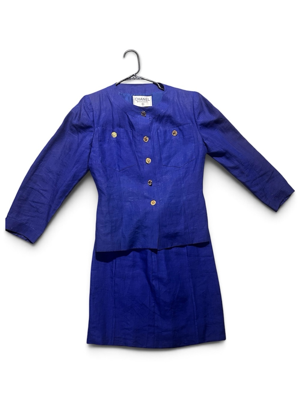 Vintage CHANEL Boutique Linen Skirt Suit — Cobalt Blue, As-Is/Repurpose